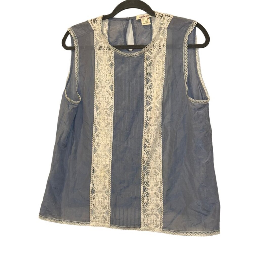 Sundance chambray blue cream lace sleeveless top L as new condition